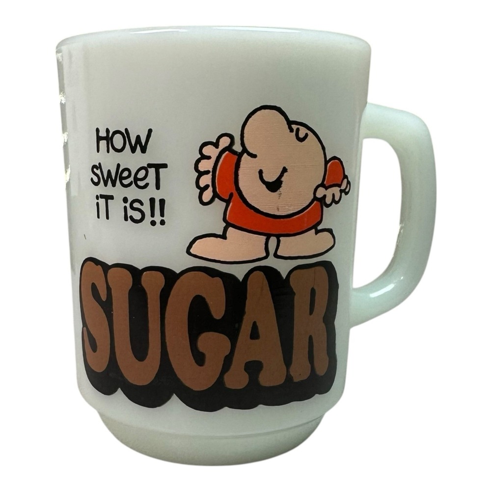Ziggy How Sweet It Is! Sugar Anchor Hocking Milk Glass Coffee Mug Vintage 1979